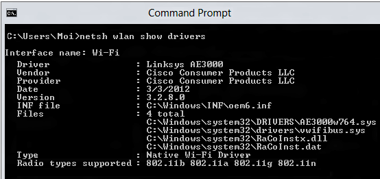 Radio types supported in Command Prompt