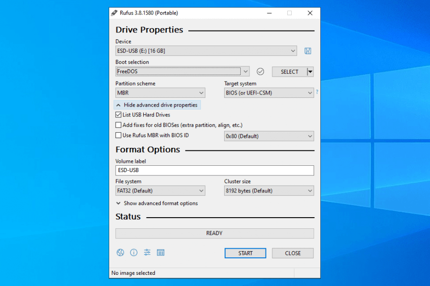 Rufus advanced drive properties