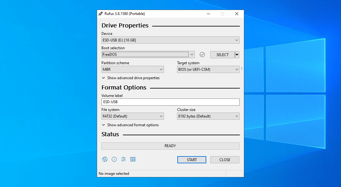 rufus windows 10 install usb