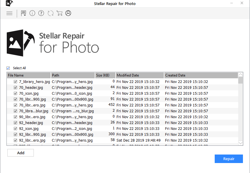 Stellar Repair for Photo main window