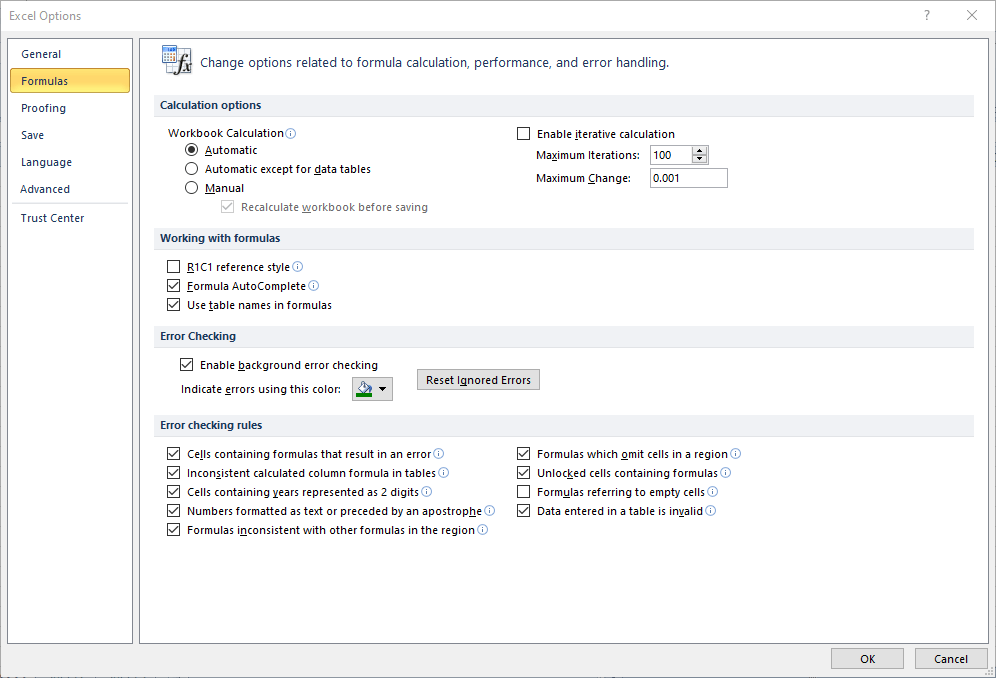 turn on calculated columns in excel for mac