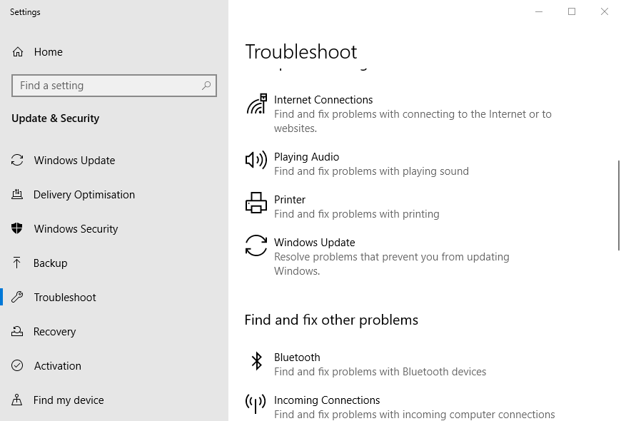 The Troubleshoot tab printer error 0xb39ff018