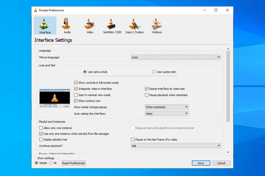 VLC Media Player preferences