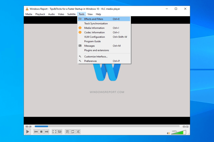 VLC Media Player tools menu