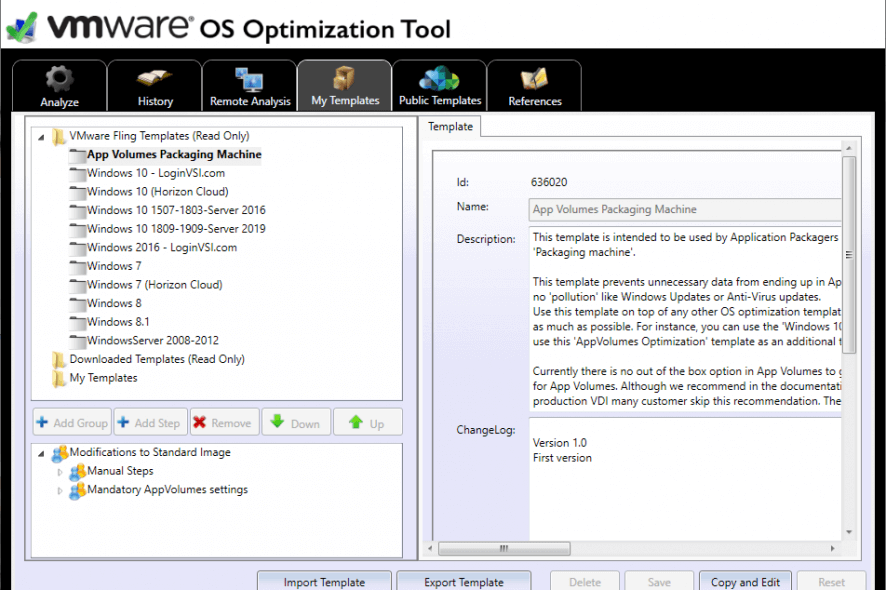 VMware OS Optimization Tool templates