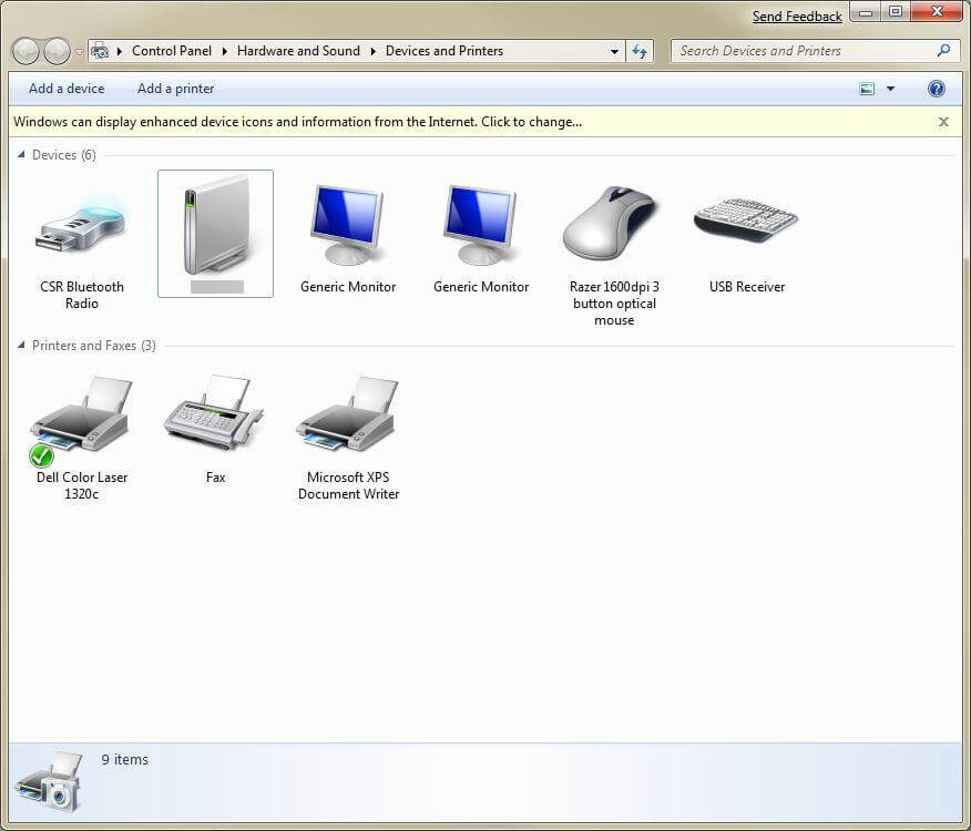 WIndows 7 View Devices and Printers