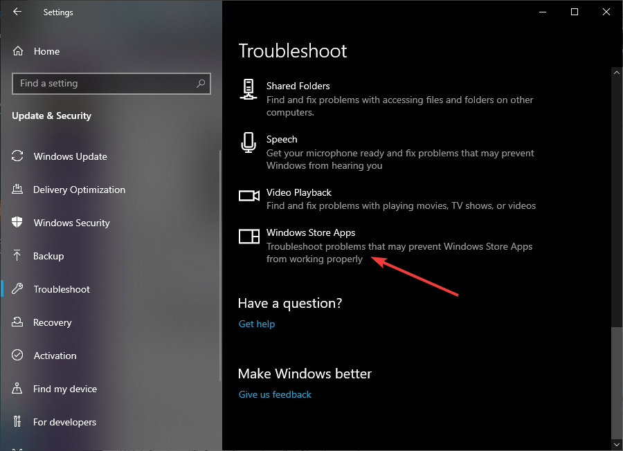 Windows Store troubleshooter