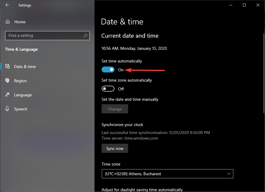 Windows 10 time settings