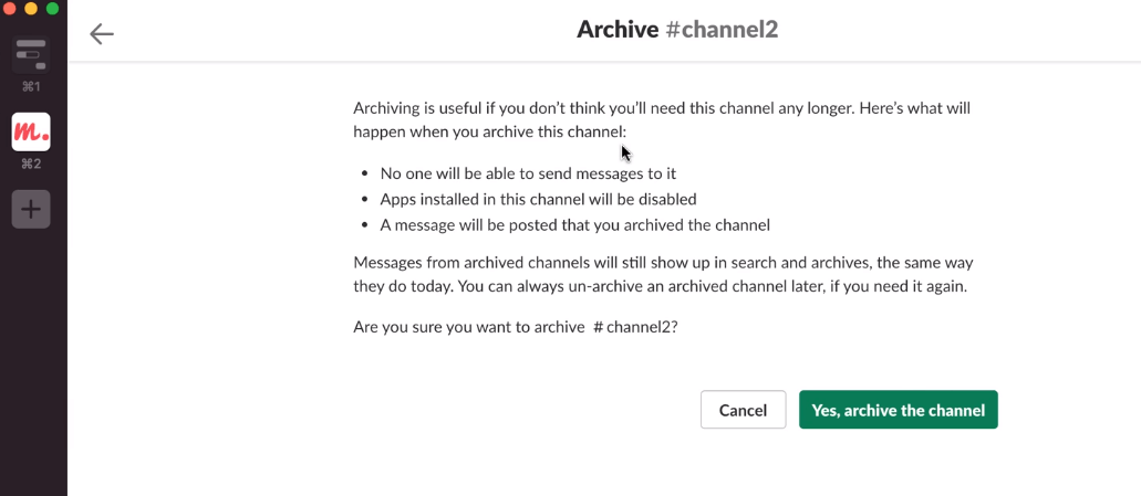 archive this channel slack setting