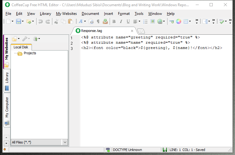 TAG file in CoffeeCup HTML Editor