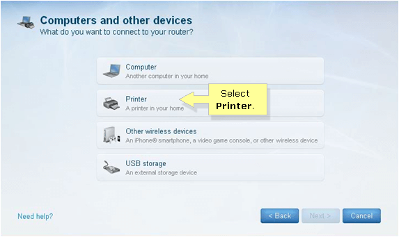 connect wireless printer to Linksys