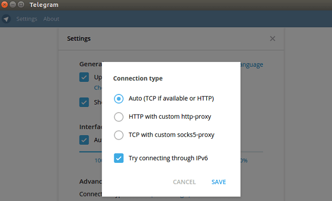 Connection settings are set to default