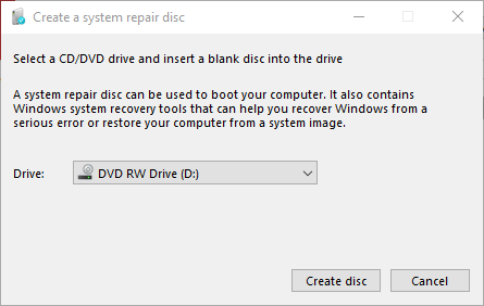Create a system repair disc window recovery disk vs repair disk key differences
