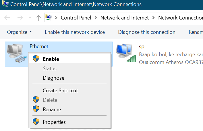 ethernet adapter is not showing in Devie Manager