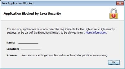 security settings have blocked a self-signed application