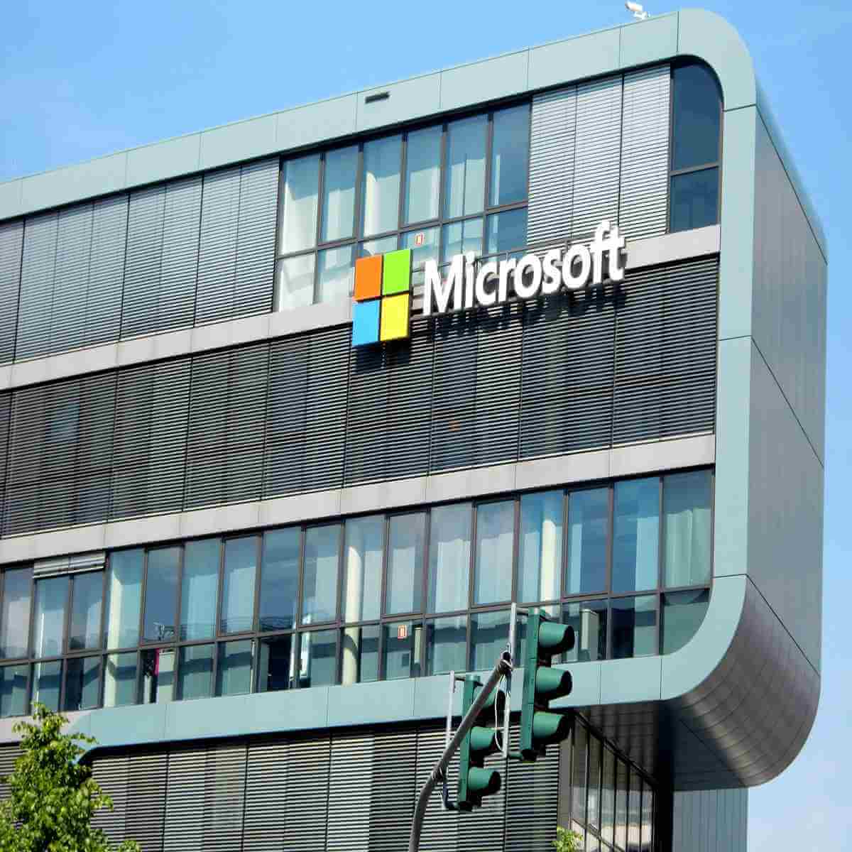 Building facade displaying Microsoft logo