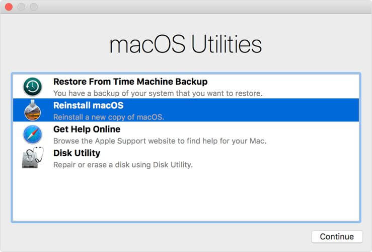 macOS utilities macbook black screen with white circle