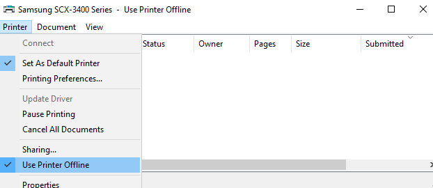 Use Printer Offline option printer error documents waiting