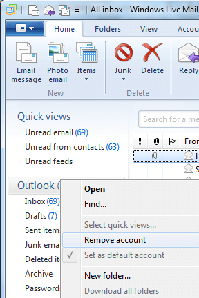 Windows Live Mail account