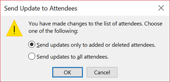 Send Update to Attendees window outlook how to forward meeting invite