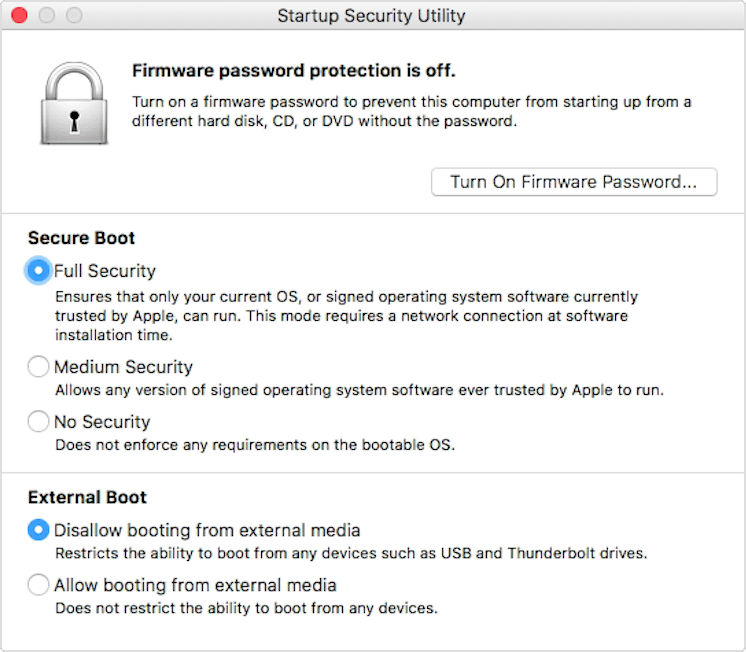 external boot settings security settings do not allow this mac to use an external