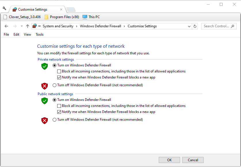 Turn on Windows Defender Firewall option windows 10 calculator missing
