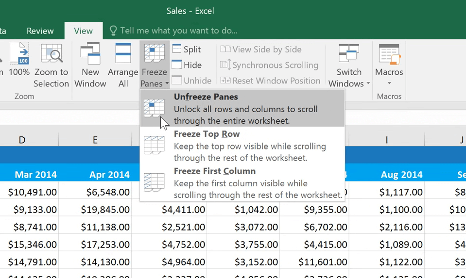 excel freeze panes problems