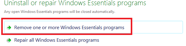 remove Windows Essentials programs