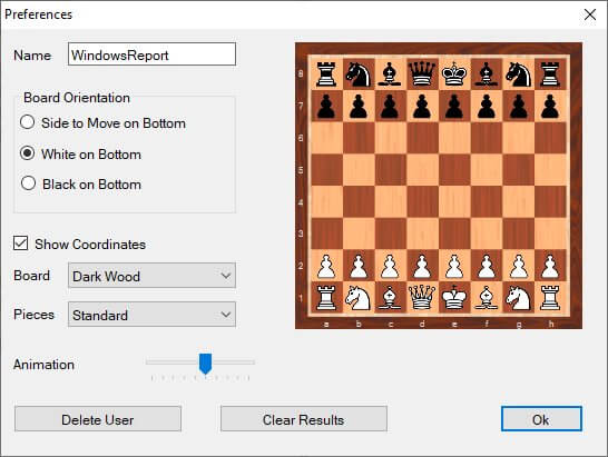 Options section Chess Tutor