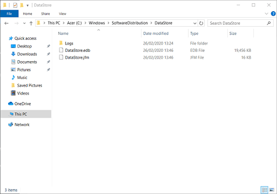 DataStore subfolder Windows Update Error 8020002e