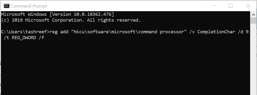 Windows 10 command prompt autocomplete not working