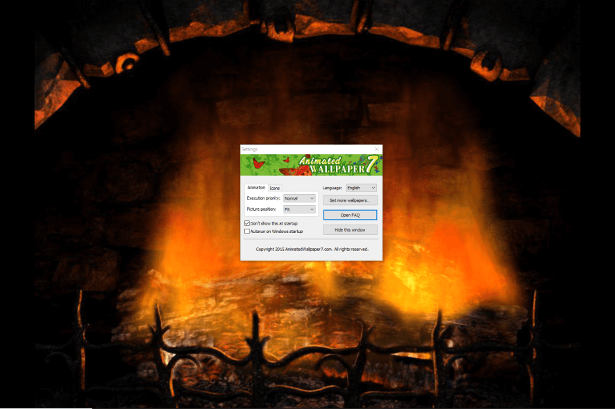 Fireplace animation settings