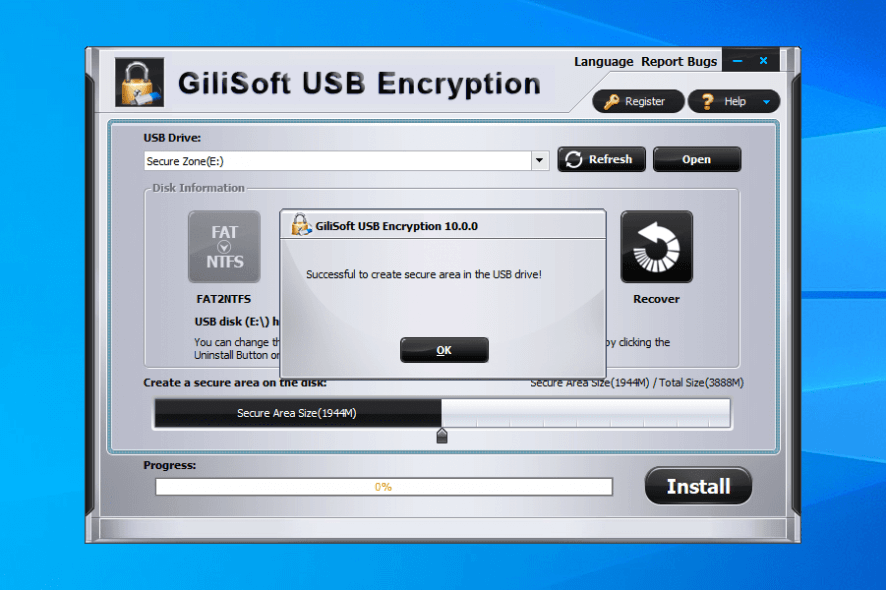 GiliSoft USB Encryption success