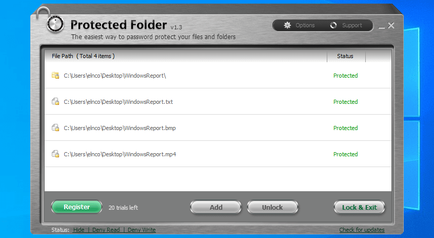 Protected Folder interface