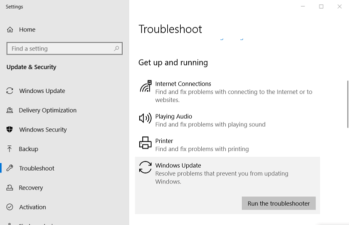 Troubleshoot tab Windows Update Error 0x8007043c