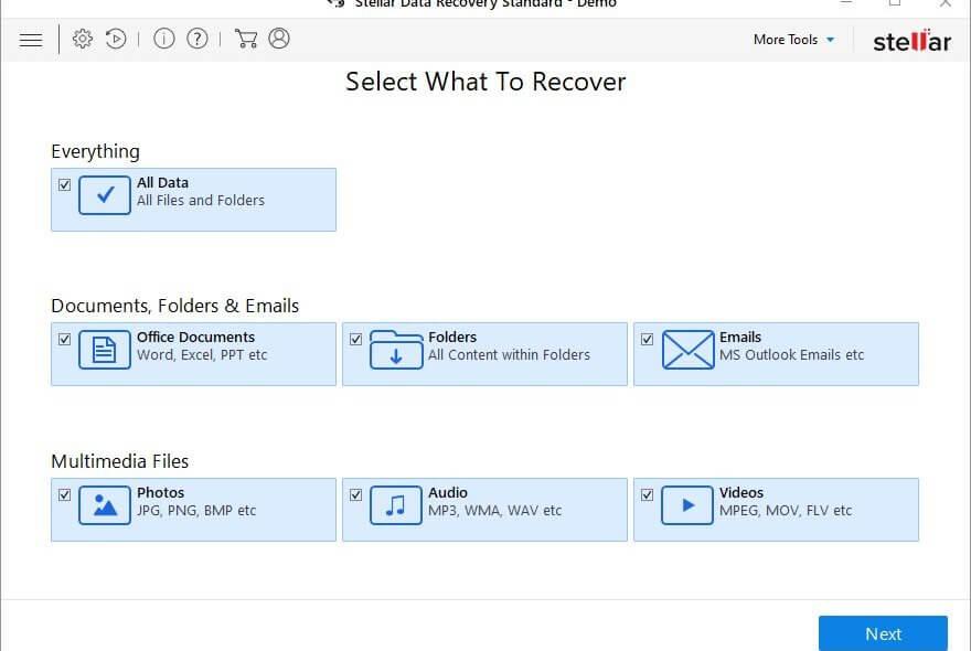 The main screen of Stellar Data Recovery