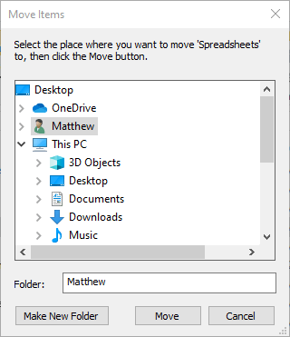 Move Items window excel file could not be accessed when saving