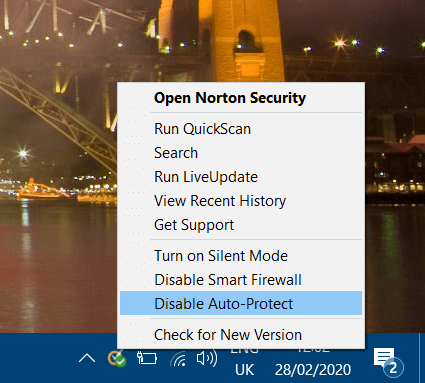 Norton antivirus context menu Windows Application Error 0xc0000906