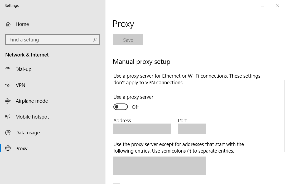 Use a proxy server option Windows Update Error 8020002e