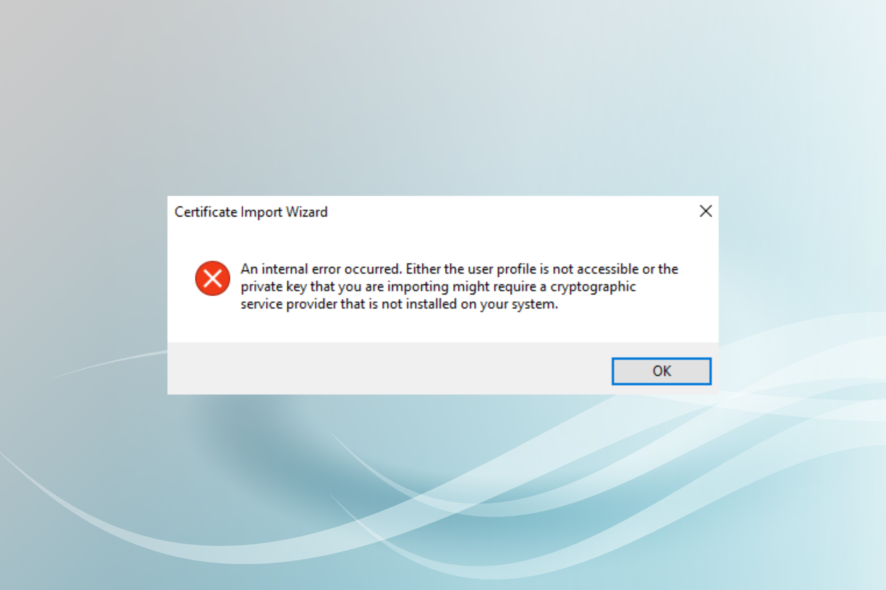 fix an internal error occurred. either the user profile is not accessible or the private key