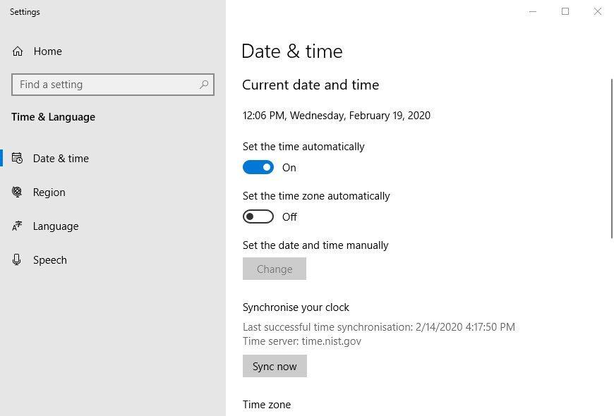 date and time options pc