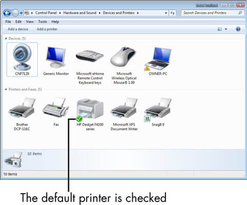 the default printer is checked