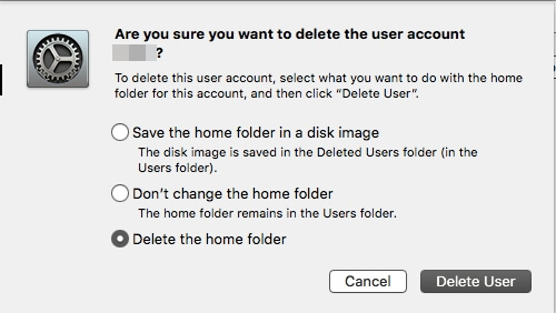delete the home folder macbook stuck deleting user account
