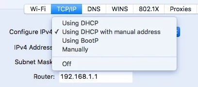 use dhcp with manual address macbook wifi shows exclamation mark 