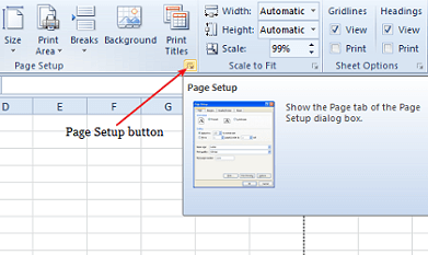 Page Setup button excel spreadsheet borders and gridlines not printing
