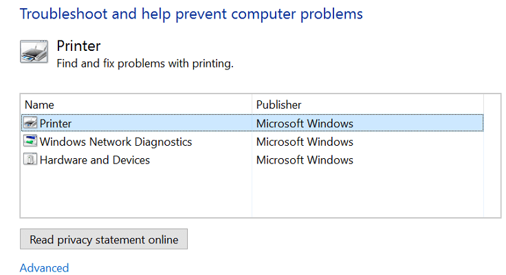 use printer troubleshooter