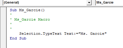 selected macro's code