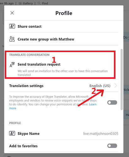 send translation request if skype translation is not working