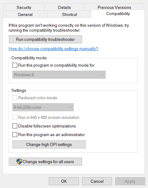 Compatibility tab Windows Application Error 0xc0000906