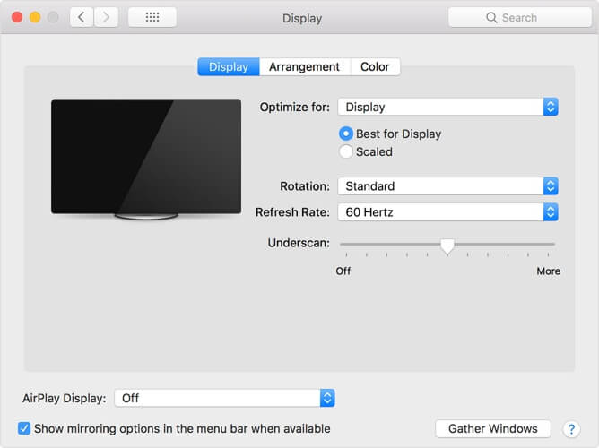 underscan settings screen mirroring not full screen apple tv